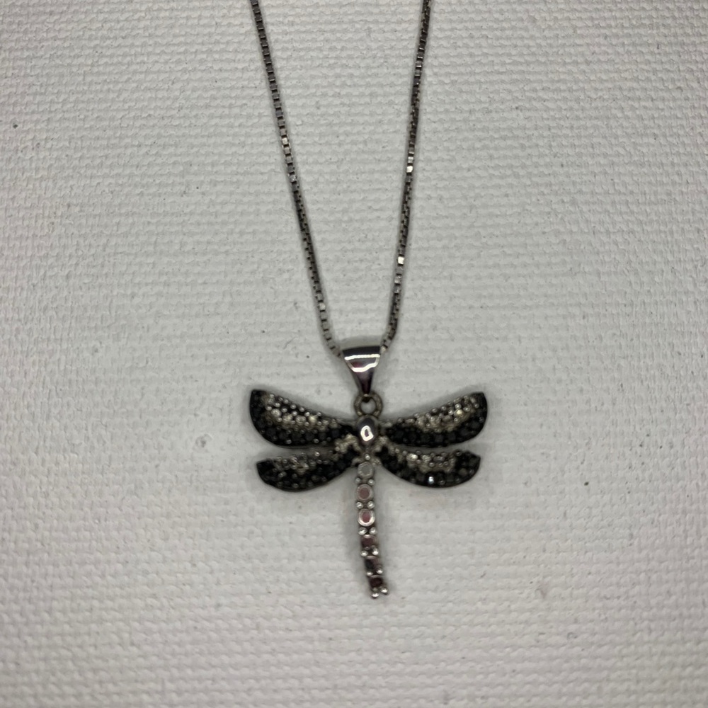 Black & White Diamond Dragonfly Neckalce